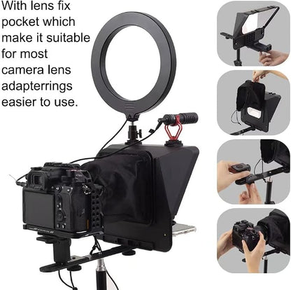 A10 Portable Teleprompter for Smartphones & DSLR Cameras with Phone Holder, Remote Control Ideal for Live Streaming, Interviews, Speeches & Video Production
