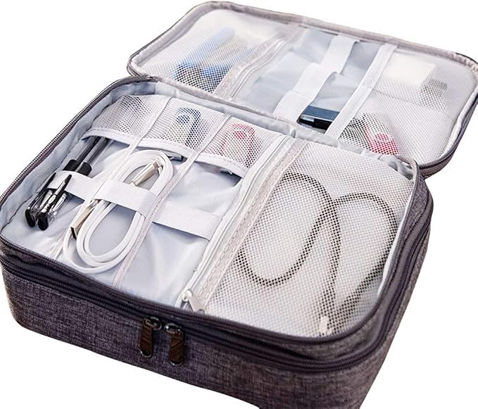 Double Layers Electronics Organizer Bag, EXKOKORO Protable Accessories Carrying Case Cable Organizer Bag Waterproof Cable Storage Bag for Charging Cable, Power Bank, Cellphone, USB and More(Black)