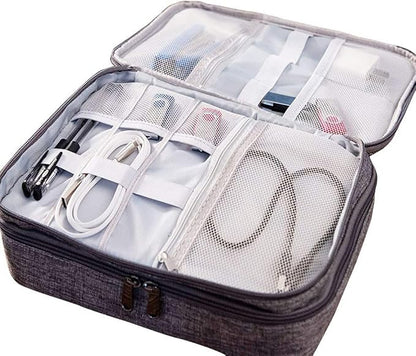 Double Layers Electronics Organizer Bag, EXKOKORO Protable Accessories Carrying Case Cable Organizer Bag Waterproof Cable Storage Bag for Charging Cable, Power Bank, Cellphone, USB and More(Black)