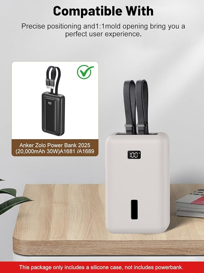 for Anker Zolo Power Bank 2025 20,000mAh 30W A1681/A1689,Silicone Protective Case, Shockproof Cover with LCD Display Visible, Anti-Lost Strap, Precision Cutouts for All-Port Charger (Grey)