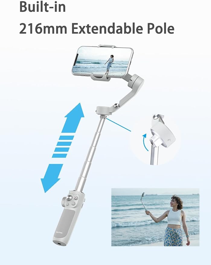 FeiyuTech VB4 Kit 3-Axis Smartphone Gimbal–Built-in 8.5" Extension Rod, AI Face Tracking&Fill Light, Carrying Case for for iPhone,Samsung Galaxy, Google Pixel Series, Motorola – Payload 9.2 oz