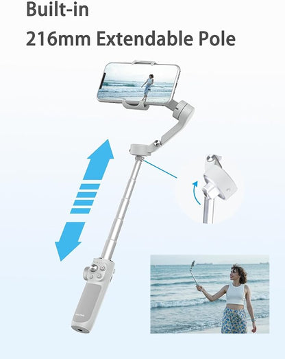 FeiyuTech VB4 Kit 3-Axis Smartphone Gimbal–Built-in 8.5" Extension Rod, AI Face Tracking&Fill Light, Carrying Case for for iPhone,Samsung Galaxy, Google Pixel Series, Motorola – Payload 9.2 oz