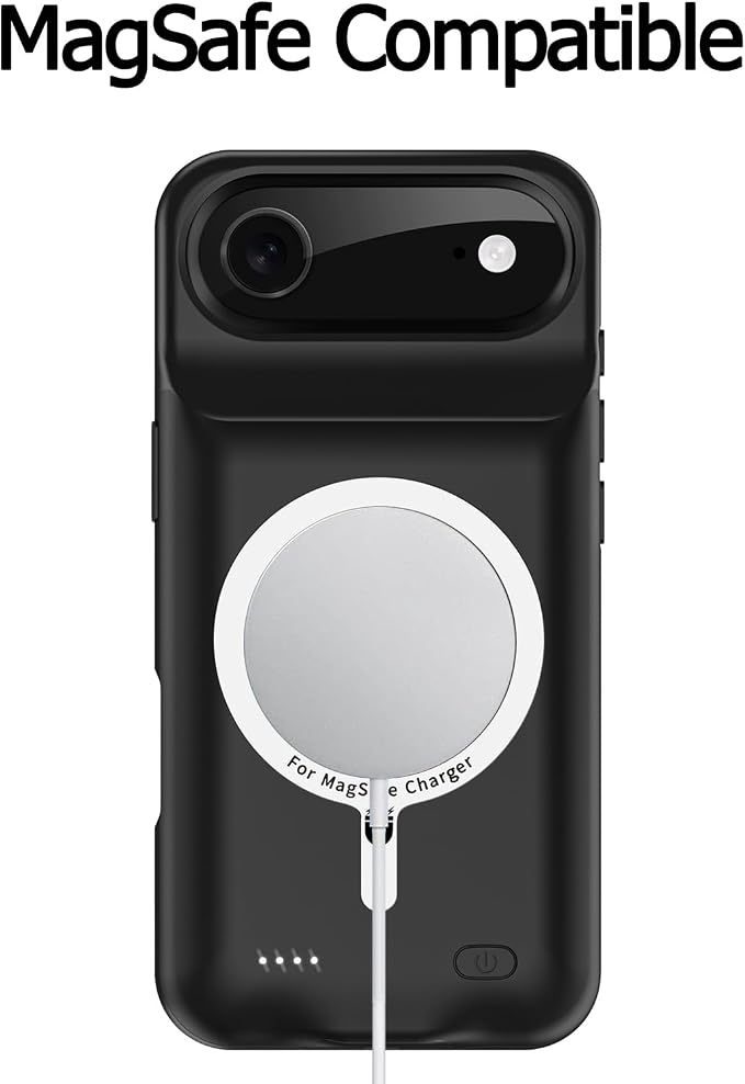 Wireless Charging Case for iPhone 17 Air, 12000mAh High Capacity Portable Rechargeable Battery Case Qi Wireless Charging Compatible with iPhone Air (6.5 inch) Extended Battery Charger Cover-Black