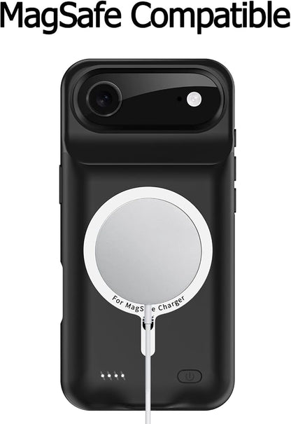 Wireless Charging Case for iPhone 17 Air, 12000mAh High Capacity Portable Rechargeable Battery Case Qi Wireless Charging Compatible with iPhone Air (6.5 inch) Extended Battery Charger Cover-Black