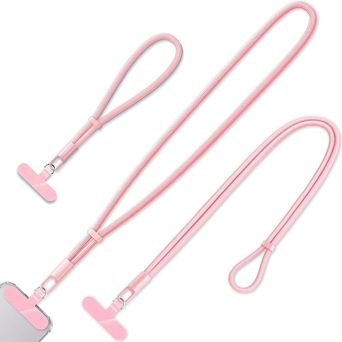 KITANIS 3 Pack Phone Lanyard,1×Phone crossbody strap,1×Phone Neck Strap,1×Wrist Strap,3×Tether Tabs,Universal Cell Phone Multifuctional Patch Polyester Lanyards(Pink)