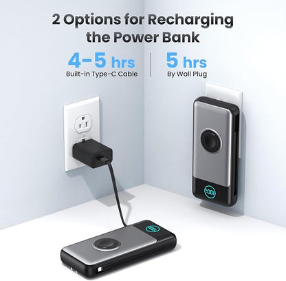 FOCHEW Portable Charger for iPhone with Built-in Cables and AC Wall Plug,26800mah Fast Charging USB C Power Bank,25W PD Travel Essential Battery Pack for iPhone 17/16/15/14/13/12,Galaxy,Apple Watch