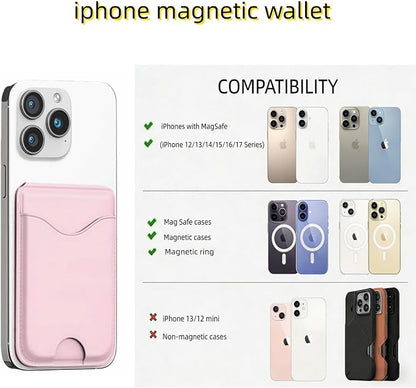 Upgraded for Magsafe Wallet, Strong Magnetic Phone Wallet with Adjustable Stand, Built in Makeup Mirror, 5 Card Holder, RFID Blocking (Pink Fold)