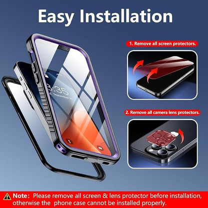 SPIDERCASE Only Designed for iPhone 14 Pro Max Case Waterproof [12FT Military Dropproof] [Built-in Screen Protector] [IP68 Underwater] Full Body Shockproof Protective Phone Case 6.7'' 2022, Purple
