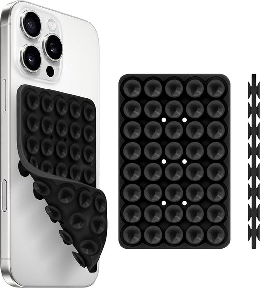 QxbBox Silicone Suction Cup Phone Case Mount Double Sided, Hands-Free Strong Grip Holder for Selfies and Videos,Silicon Sticky Phone Grip with Higher Suction Power for Cell Phone Black