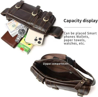 Vintage Leather Waist Bag Fanny Pack for Men Women Hip Bum Bag Belt Slim Cell Phone Purse Wallet Vintage Retro Crossbody Sling Pouch Brown
