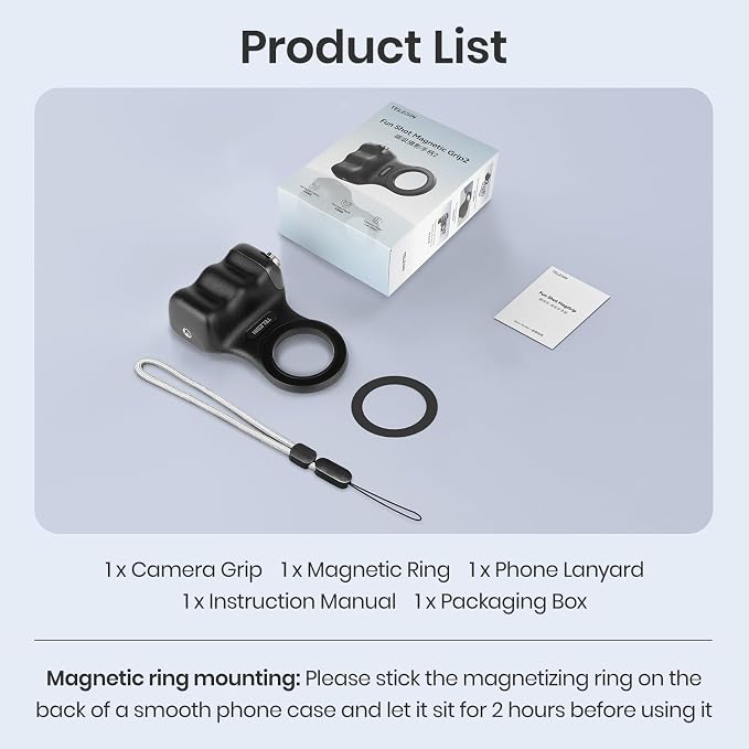 Magnetic Phone Camera Grip, Smartphone Shooting Holder Selfie Handle Snap with Wireless Shutter Button Remote for iPhone 16 15 14 13 12 Pro Max Android Cellphone Vlog Video Photography (Black)