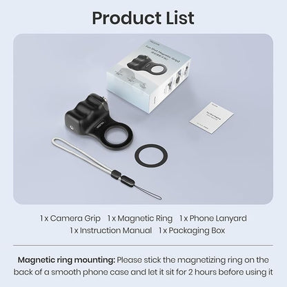 Magnetic Phone Camera Grip, Smartphone Shooting Holder Selfie Handle Snap with Wireless Shutter Button Remote for iPhone 16 15 14 13 12 Pro Max Android Cellphone Vlog Video Photography (Black)