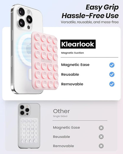 Klearlook 2Pack Magnetic Suction Phone Mount for MagSafe Case, Sticky Phone Grip Holder for iPhone, Removable Hands-Free Selfie/Video for TikTok Influencers, Women Girl Gift, Light Pink & Light Pink