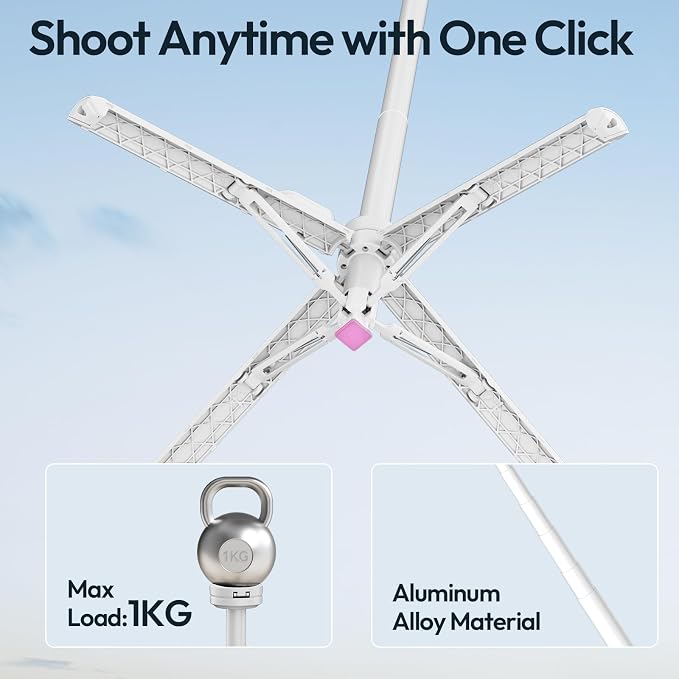 ULANZI Automatic Phone Tripod, MT85 Auto-Open Tripod with Enhanced 4-Leg, 60'' Selfie Stick Extendable Phone Stand, for Content Creation/Vlog, Compatible with iPhone 17/16/15/14/13/12, White