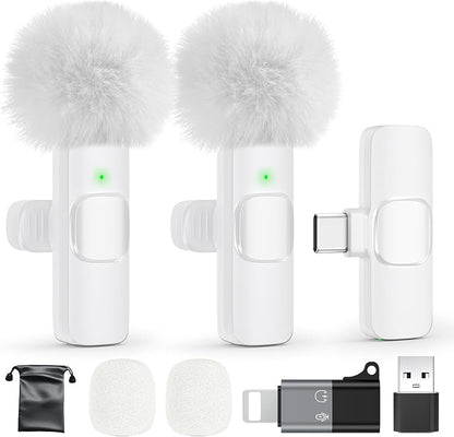 PoP voice Wireless Lavalier Microphone for iPhone, Android, Mini Clip-On Mic with Noise Cancellation, 65ft Range, 12H Battery, USB-C/Lightning - for TikTok, YouTube, Podcast, Live Streaming