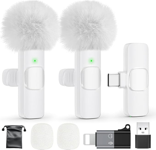 PoP voice Wireless Lavalier Microphone for iPhone, Android, Mini Clip-On Mic with Noise Cancellation, 65ft Range, 12H Battery, USB-C/Lightning - for TikTok, YouTube, Podcast, Live Streaming