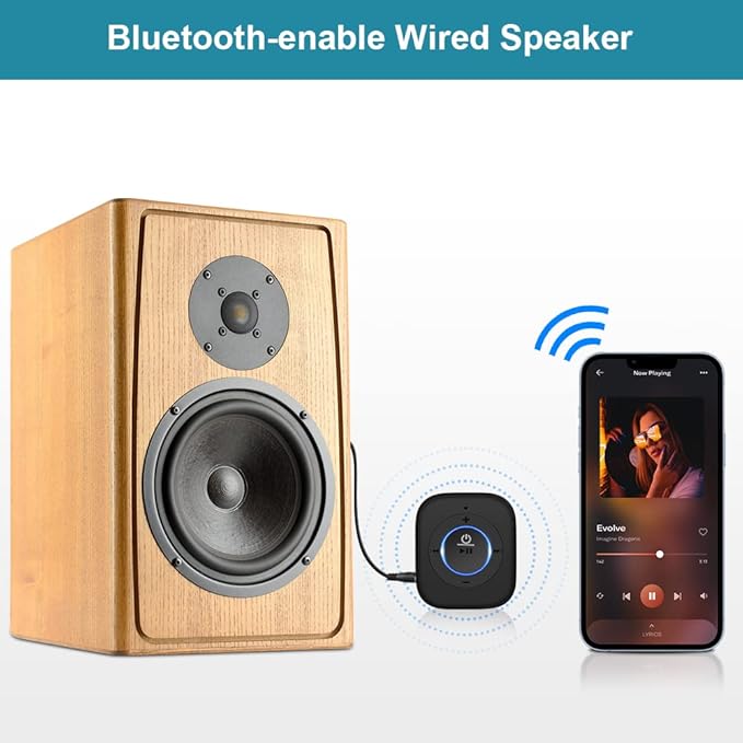 Golvery Bluetooth Receiver for Old Speaker with Latest Bluetooth V5.4, 20-Hour Battery Life, Handsfree Calls, Dual Connection to 2 Cell Phones, Built-in Microphone, for Wired Headphones, Home Stereo