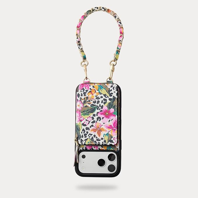 ZVE Wallet Case for iPhone 17 Pro Max with Crossbody Strap, Leather Zipper Handbag Purse Cover for Women 6.9" Leopard