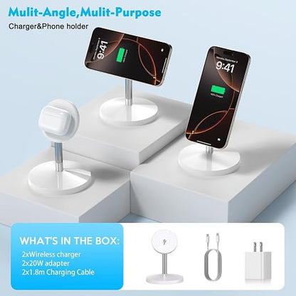 Magnetic Wireless Charger iPhone Charger Stand Stand Magnetic Pad,2Pack Fast Magnet Charging Station for iPhone 16 ProMax/16 Plus/15/14/13/12 Apple Magnet Wireless Charging Station/AirPods Pro 2/3/4
