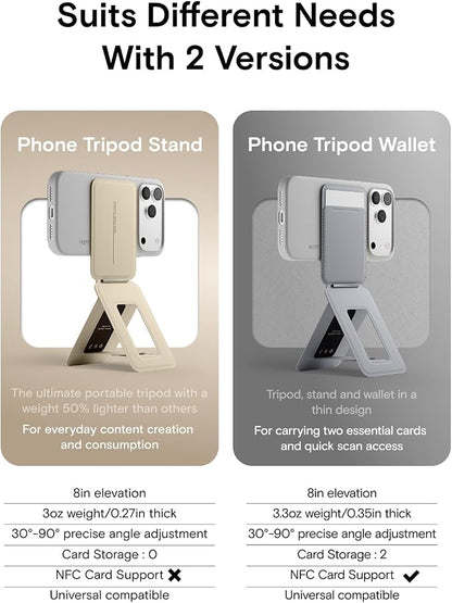MOFT Phone Tripod Stand Selfie Stick for iPhone, Multi-Angles iPhone Stand, Lightweight & Portable Phone Holder, Strong Magnets, MOVAS Vegan Leather, Travel Essentials, Cement (Without Card Slot)