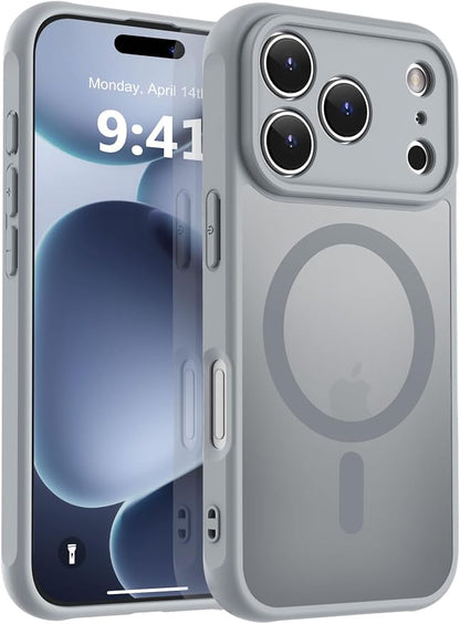 MOCCA Magnetic for iPhone 17 Pro Case, (Compatible with Magsafe) (16FT Military Grade Protection) Full Camera Protection Anti-Fingerprint Slim Translucent Matte Phone Cover 6.3",Titanium Gray
