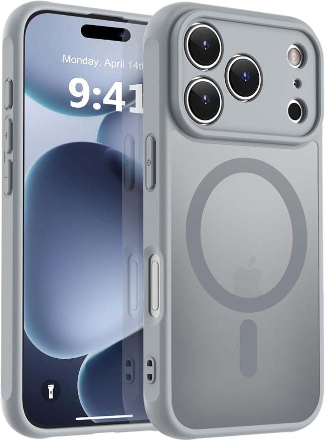 MOCCA Magnetic for iPhone 17 Pro Max Case, (Compatible with Magsafe) (16FT Military Grade Protection) Full Camera Protection Anti-Fingerprint Slim Translucent Matte Phone Cover 6.9",Titanium Gray