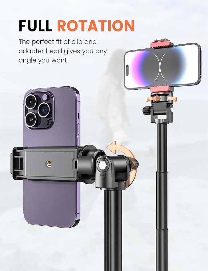 Pnitri 71'' Phone Tripod Stand, Extendable Reinforced Aluminum Phone Stand with Wireless Remote, Stable Cellphone Tripod (210cm-Black)