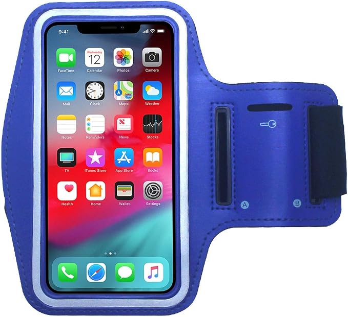 CBUS Armband Case Compatible with iPhone 17/16/15/14/13/12, Samsung Galaxy S25/S24/S23 Adjustable Band, Reflective with Screen Protection | Running, Jogging, Workout (Blue)