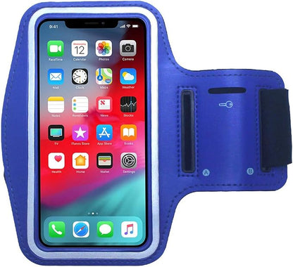 CBUS Armband Case Compatible with iPhone 17/16/15/14/13/12, Samsung Galaxy S25/S24/S23 Adjustable Band, Reflective with Screen Protection | Running, Jogging, Workout (Blue)