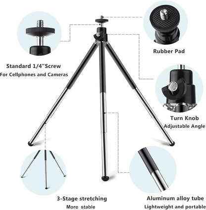Mini Tripod for Webcam and Phone, 12.4 inch Metal Extendable Webcam Stand with Phone Holder, Small Tripod for Desk