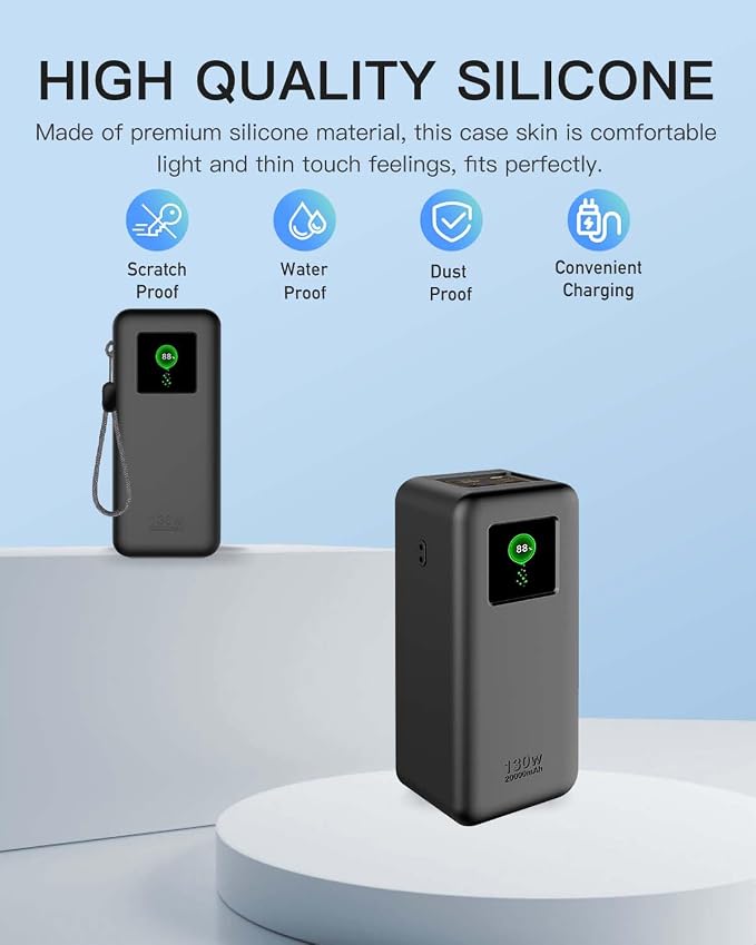 Silicone Case for UGREEN Nexode Power Bank (20000mAh 130W) Full-Body Protective Cover for UGREEN Portable Charger,Precise Port Cutouts (Case Only) Black
