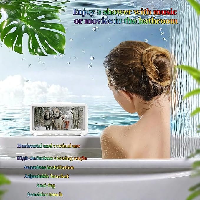 360° Adjustable Waterproof Shower Phone Holder, Anti-Fog Bathroom Phone Mount, ABS Material, Universal Fit for All Smartphones - Perfect for Shower, Bathroom, and Kitchen Use (Grey)
