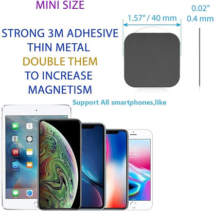 SALEX Phone Metal Stickers for Magnetic Mount - Replacement Set of 16 Car Magnet Square Metal Plates Inside Cell Phone Case. Black Sticky Small Thin Iron Discs with 3M Adhesive Backing for Crafts DIY