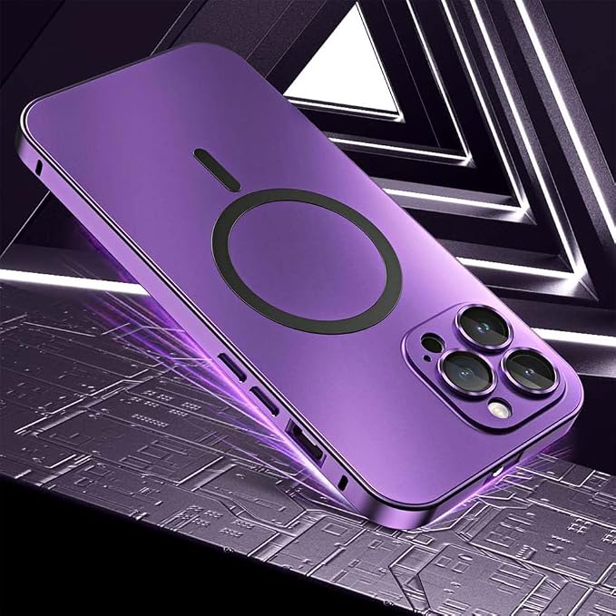 Magnetic Charging Aluminum Metal Bumper Matte Shell for iPhone, Anti-Collision Matte Snap-On Phone Case, for iPhone 16/15/14/13/12 Pro Max (Blue,14 Pro)