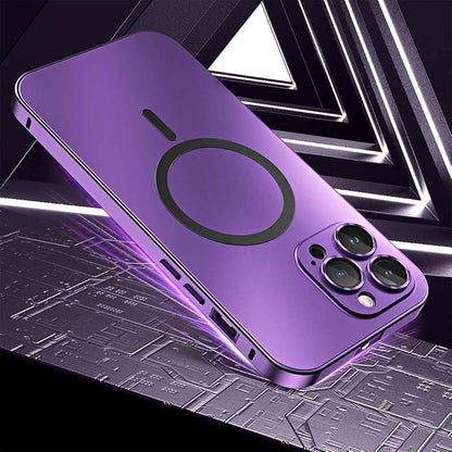 Magnetic Charging Aluminum Metal Bumper Matte Shell for iPhone, Anti-Collision Matte Snap-On Phone Case, for iPhone 16/15/14/13/12 Pro Max (Black,14 Plus)