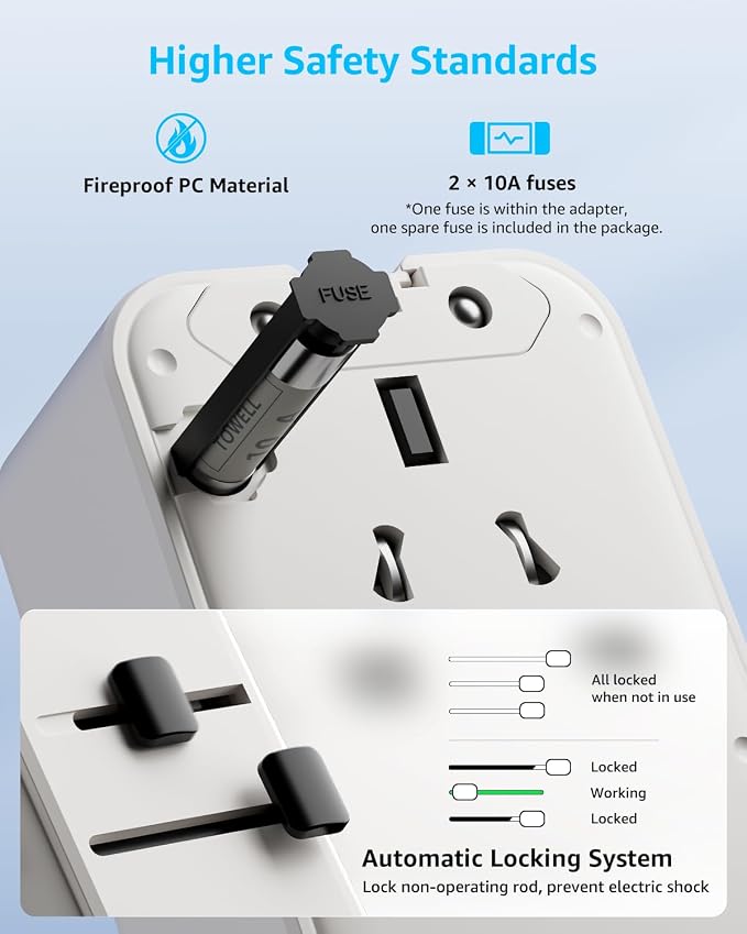 “Air” Universal Travel Adapter 3 USB-C＆ 1 USB-A Cover 200+ Countries | GaN 45W, International Plug Adapter, All in One Portable Adapter, NOT A Voltage Converter, for USA, UK, EU, AU (White)