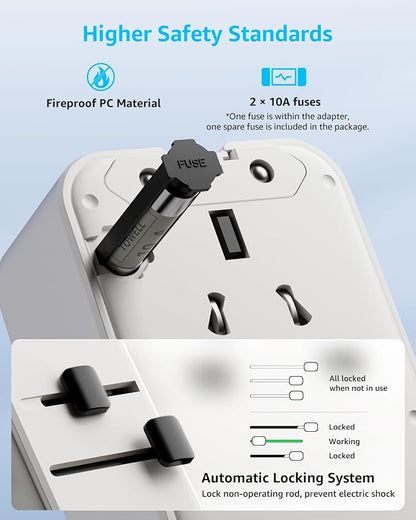“Air” Universal Travel Adapter 3 USB-C＆ 1 USB-A Cover 200+ Countries | GaN 45W, International Plug Adapter, All in One Portable Adapter, NOT A Voltage Converter, for USA, UK, EU, AU (White)