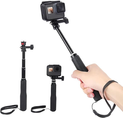 19" Short Selfie Stick, Compact & Lightweight Monopod Pole (6.7"-18.9") with 360° Tripod Adapter for GoPro, for Insta360, for DJI Osmo Action Camera - YD024