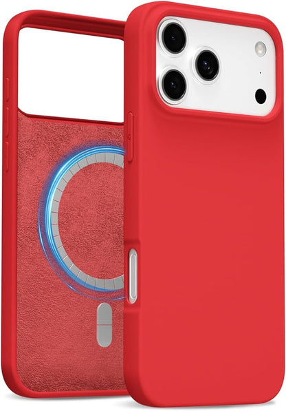 for iPhone 17 Pro Case Silicone Compatible with Magsafe Case, Ultra Slim Thin Magnetic Phone Cases Mag Safe, Cute Soft Rubber Gel TPU Matte Plain Wireless Charging Cover for Women, Red