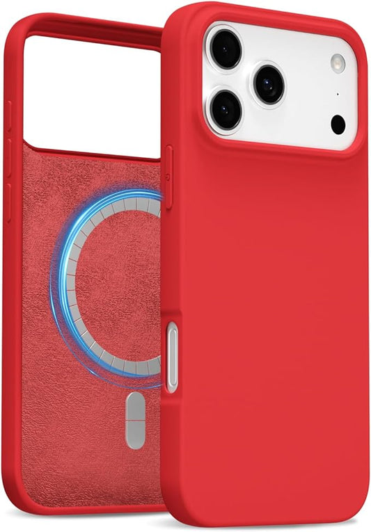 for iPhone 17 Pro Case Silicone Compatible with Magsafe Case, Ultra Slim Thin Magnetic Phone Cases Mag Safe, Cute Soft Rubber Gel TPU Matte Plain Wireless Charging Cover for Women, Red