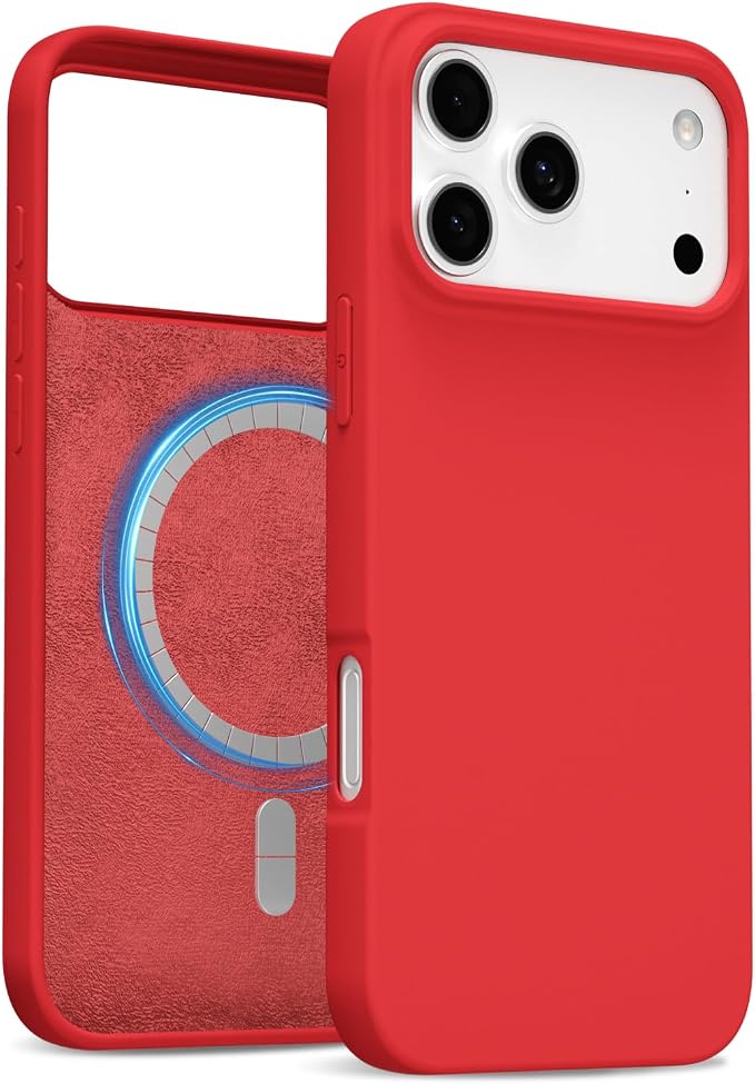 for iPhone 17 Pro Max Case Silicone Compatible with Magsafe Case, Ultra Slim Thin Magnetic Phone Cases Mag Safe, Cute Soft Rubber Gel TPU Matte Plain Wireless Charging Cover for Women, Red