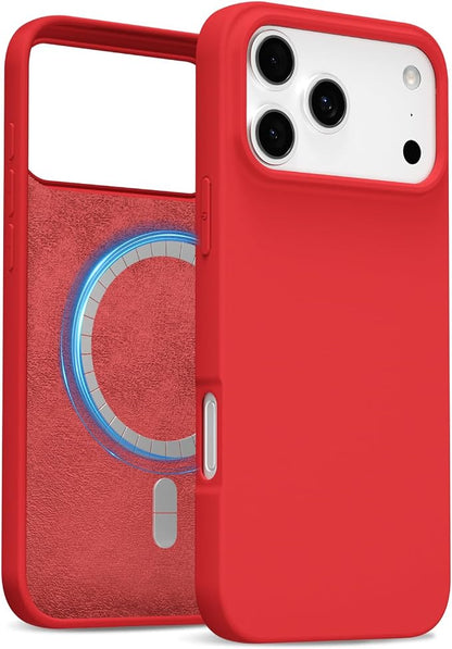 for iPhone 17 Pro Max Case Silicone Compatible with Magsafe Case, Ultra Slim Thin Magnetic Phone Cases Mag Safe, Cute Soft Rubber Gel TPU Matte Plain Wireless Charging Cover for Women, Red