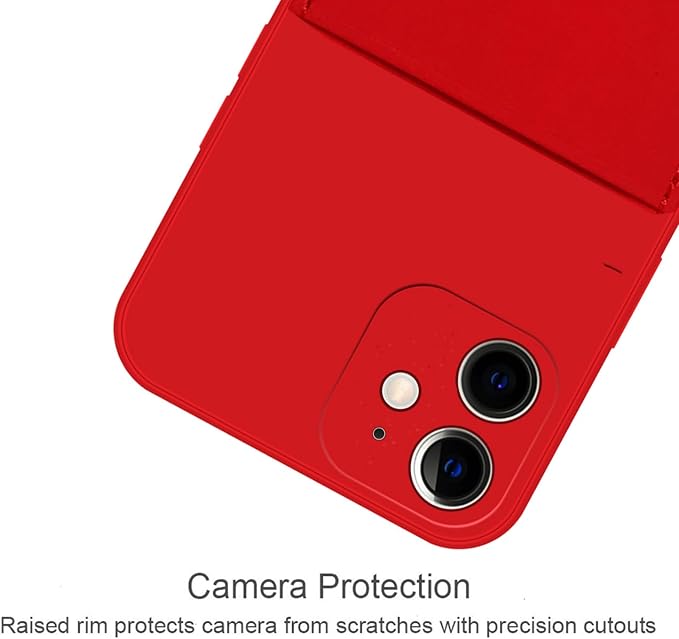 Ultra Slim Liquid Silicon Gel Case Compatible for iPhone 12 Mini 5.4 inch 2020 with Card Holder Sleeves Slot Anti-Scratch Shockproof Wallet Cover with Screen Protector (Red)