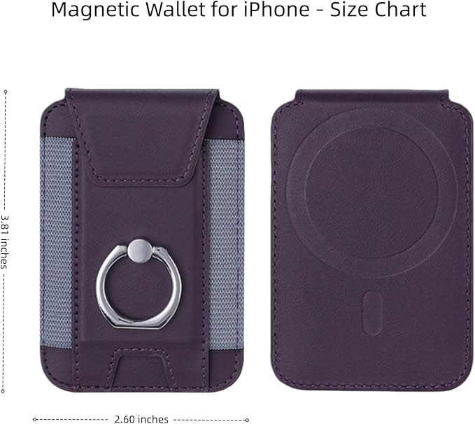 for Magsafe Wallet, Slim Magnetic Card Wallet with Grip, 7 Cards Holder RFID Blocking, Ring Stand Stick on Wallet with Privacy Flap (Deep Purple)