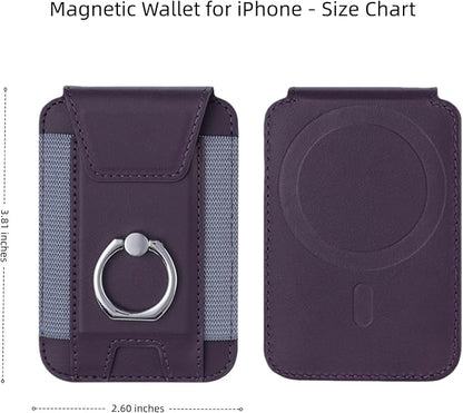 for Magsafe Wallet, Slim Magnetic Card Wallet with Grip, 7 Cards Holder RFID Blocking, Ring Stand Stick on Wallet with Privacy Flap (Deep Purple)