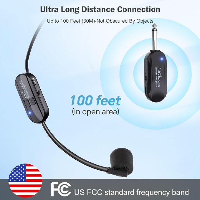 Wireless Microphone Headset Double Professional: Cordless Mic Head for Two People, Heads Handheld Mics 2 in 1- USB-C Rechargeable - 1/4'' and 1/8'' Plug for PA System, Voice Amplifier,Teaching,Fitness