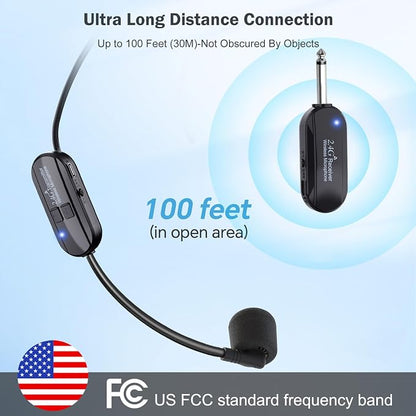 Wireless Microphone Headset Double Professional: Cordless Mic Head for Two People, Heads Handheld Mics 2 in 1- USB-C Rechargeable - 1/4'' and 1/8'' Plug for PA System, Voice Amplifier,Teaching,Fitness
