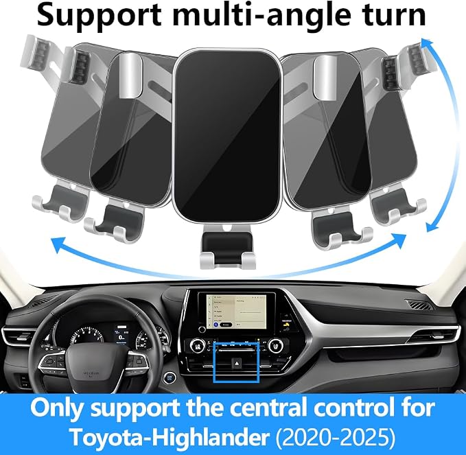 Car Phone Holder for Toyota Highlander 2020-2026 and Toyota Highlander Hybrid 2020-2026 Auto Interior Accessories Best Cell Phones Mount Cellphone Mobile Cradle Charging Navigation Screen Stand