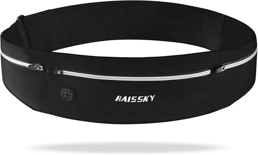 Slim Running Belt Fanny Pack for Men Women, Running Phone Holder, Waist Pack Runners Bag Money Belt with 3 Separate Zipper Pouch to Store Your Phone Key Money Safe, Waist Bag-Black