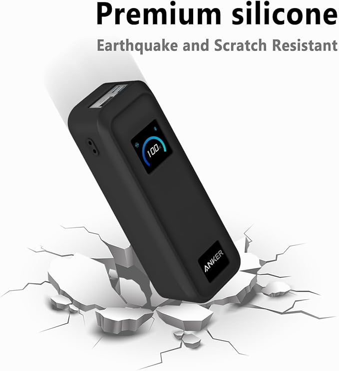 Geiomoo Soft Silicone Case for Anker Prime Power Bank 20100mAh Charger 220W, Flexible Scratch Resistant Cover with Lanyard (Black)